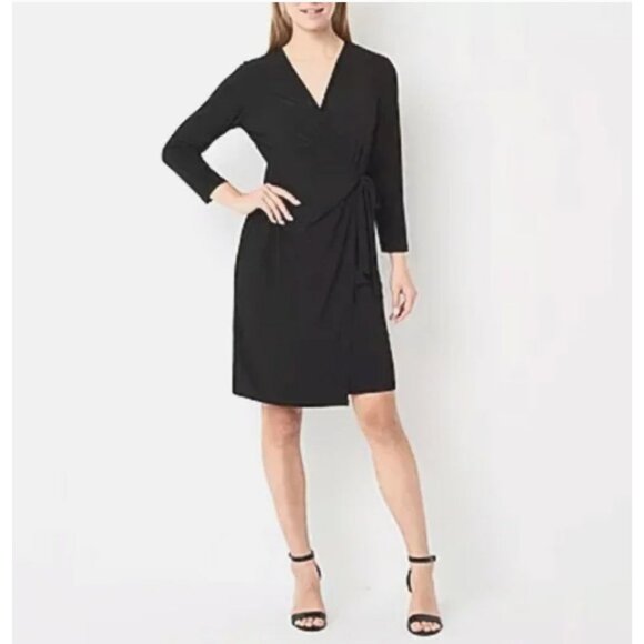 Black Label Evan Picone Timeless Classic Wrap Dress w/Tie Size 18 2X Plus Size - Picture 1 of 8